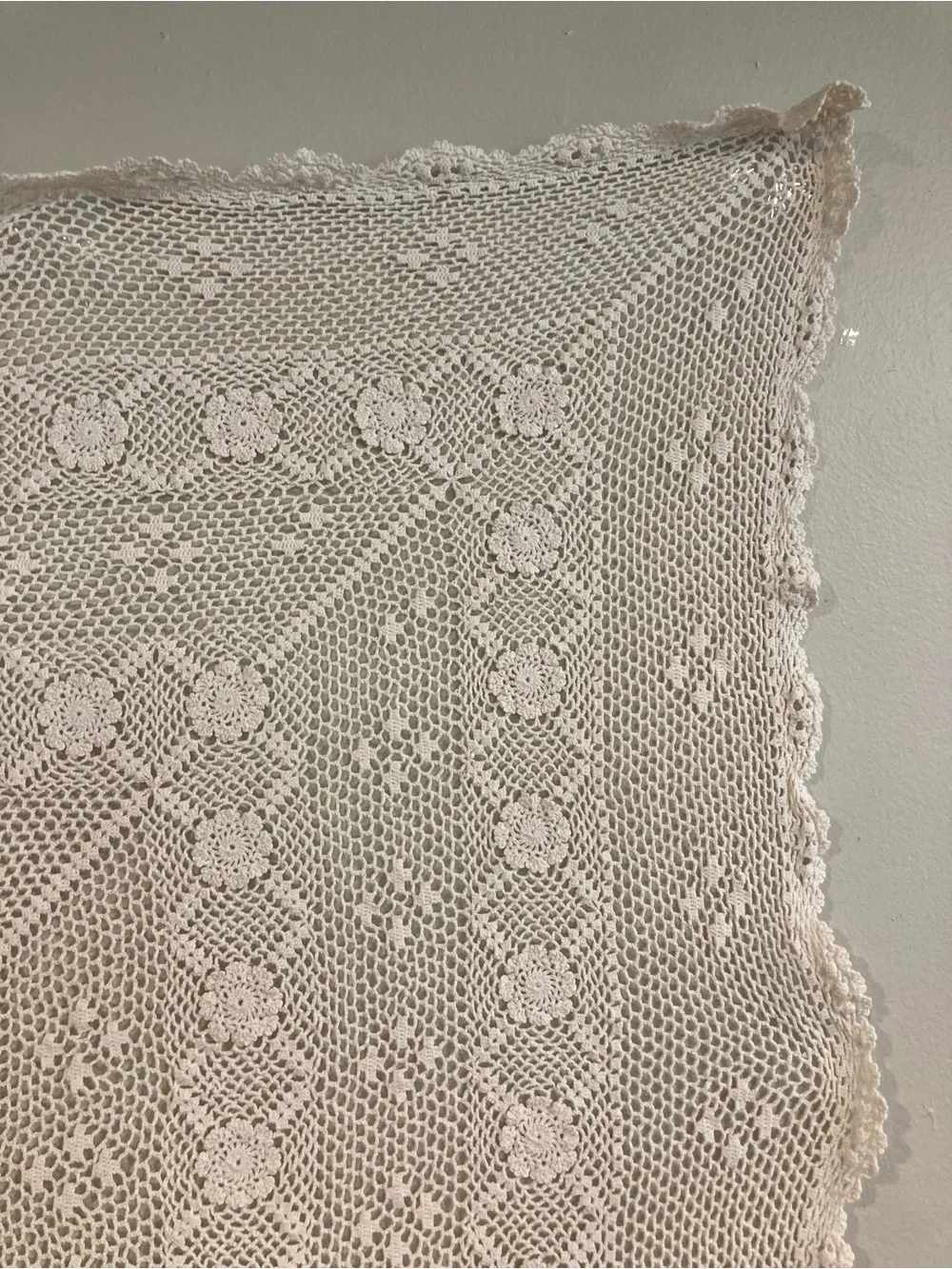 Crochet Square Tablecloth Cream Colored Boho Decor